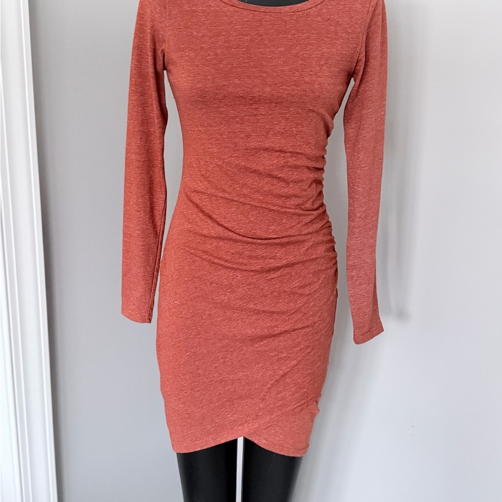 Leith Rust Long Sleeve Ruched Dress